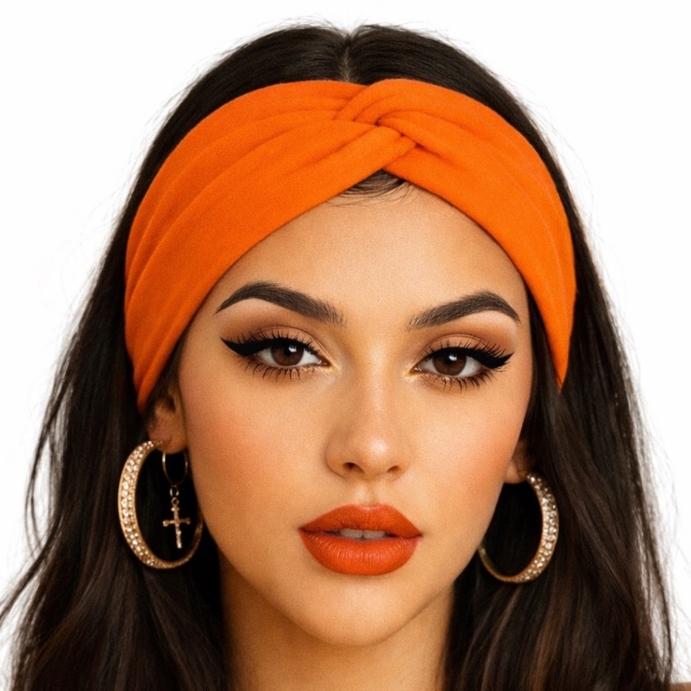 Bright Orange Twist Knot Headband | Turban Style Wide Stretch Hair Wrap